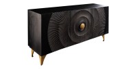 Buffet 140 cm 3 portes bois noir et doré – Collection SOLARIS