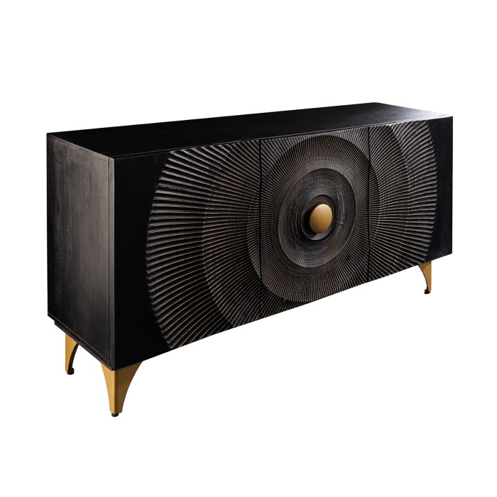 Buffet 140 cm 3 portes bois noir et doré – Collection SOLARIS