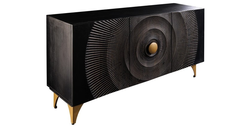 Buffet 140 cm 3 portes bois noir et doré – Collection SOLARIS