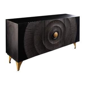 Buffet 140 cm 3 portes bois noir et doré – Collection SOLARIS