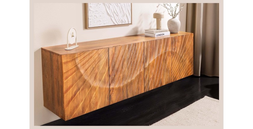 Buffet 180 cm 4 portes bois sculpté naturel – Collection SILVA