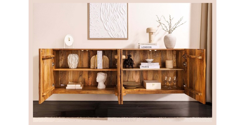 Buffet 180 cm 4 portes bois sculpté naturel – Collection SILVA