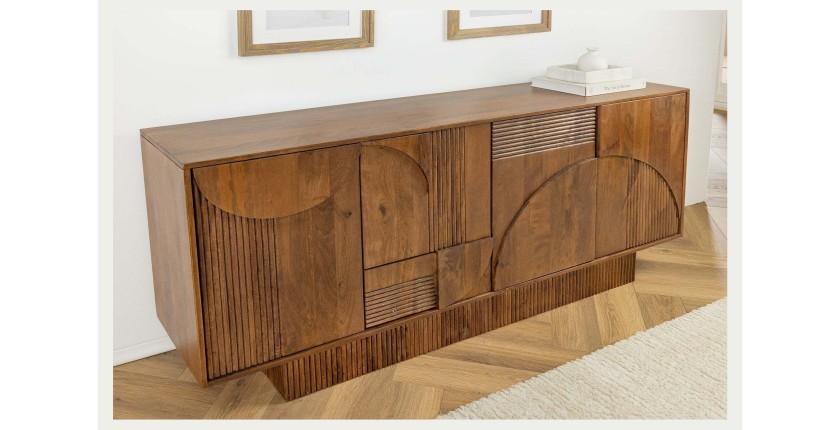 Buffet 170 cm 4 portes bois sculpté fumé – Collection ORINO