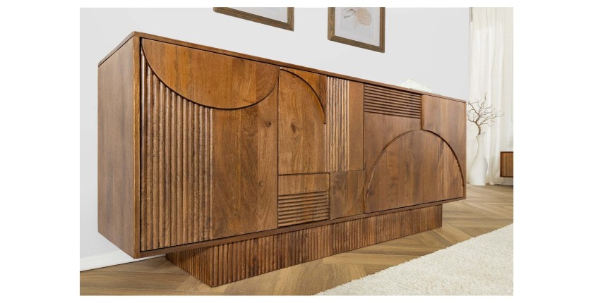 Buffet 170 cm 4 portes bois sculpté fumé – Collection ORINO