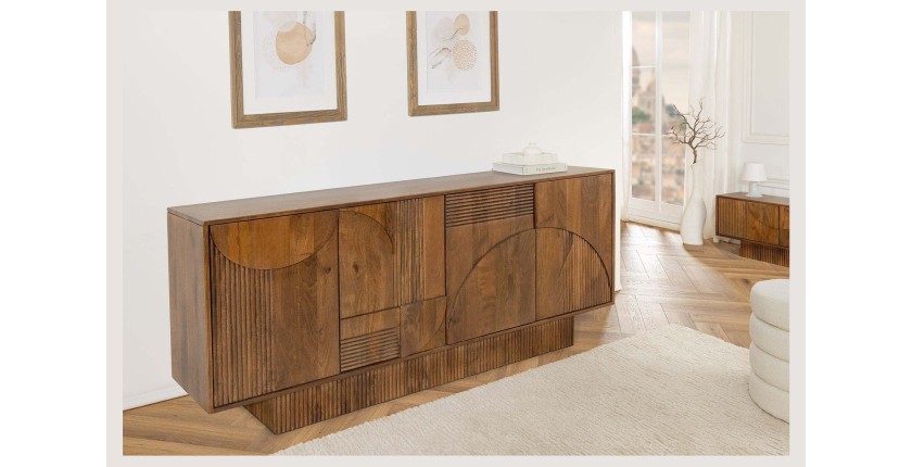Buffet 170 cm 4 portes bois sculpté fumé – Collection ORINO