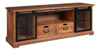 Meuble TV 160 cm bois massif acacia et métal noir – Collection LUMBER