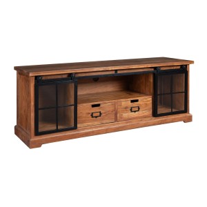 Meuble TV 160 cm bois massif acacia et métal noir – Collection LUMBER