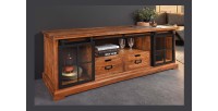 Meuble TV 160 cm bois massif acacia et métal noir – Collection LUMBER