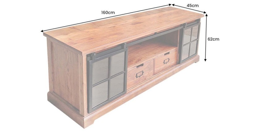 Meuble TV 160 cm bois massif acacia et métal noir – Collection LUMBER