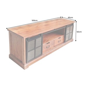 Meuble TV 160 cm bois massif acacia et métal noir – Collection LUMBER