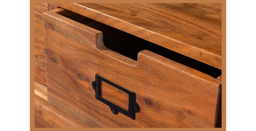 Meuble TV 160 cm bois massif acacia et métal noir – Collection LUMBER
