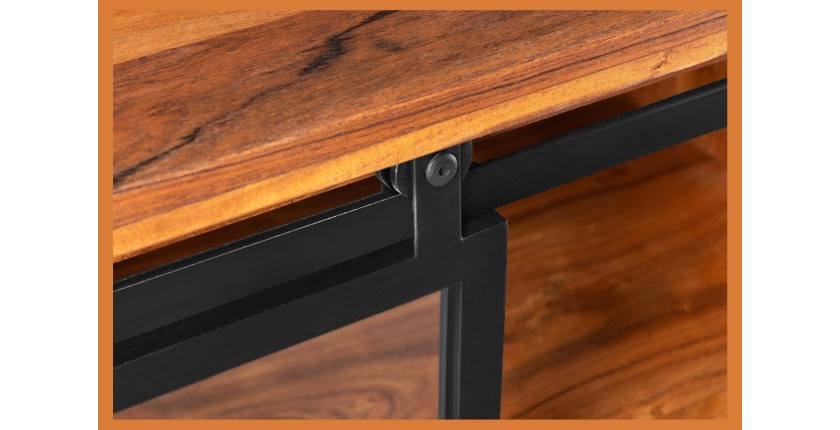 Meuble TV 160 cm bois massif acacia et métal noir – Collection LUMBER