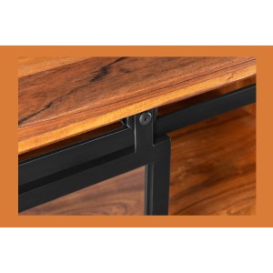Meuble TV 160 cm bois massif acacia et métal noir – Collection LUMBER