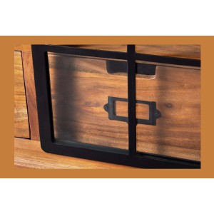 Meuble TV 160 cm bois massif acacia et métal noir – Collection LUMBER