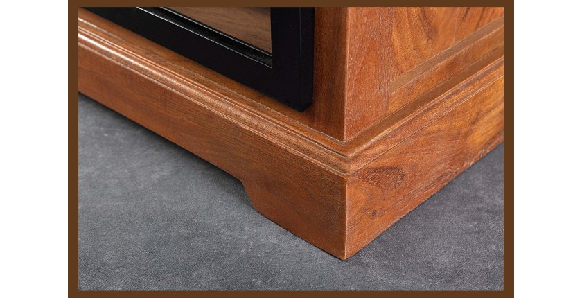 Meuble TV 160 cm bois massif acacia et métal noir – Collection LUMBER