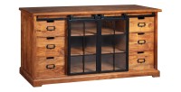 Buffet 150 cm 2 portes 6 tiroirs bois massif acacia et métal noir – Collection LUMBER