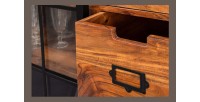 Buffet 150 cm 2 portes 6 tiroirs bois massif acacia et métal noir – Collection LUMBER