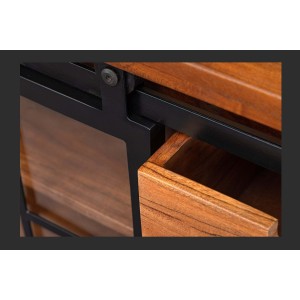 Buffet 150 cm 2 portes 6 tiroirs bois massif acacia et métal noir – Collection LUMBER
