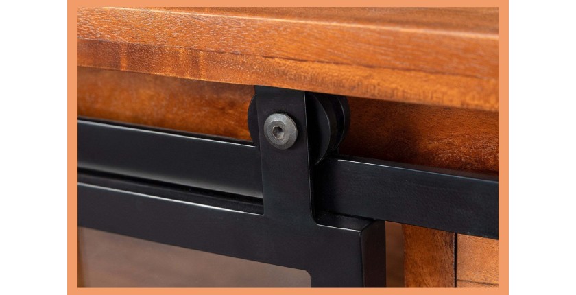 Buffet 150 cm 2 portes 6 tiroirs bois massif acacia et métal noir – Collection LUMBER