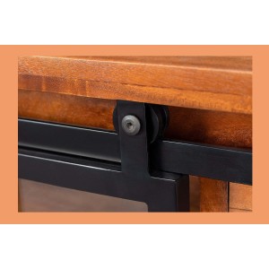 Buffet 150 cm 2 portes 6 tiroirs bois massif acacia et métal noir – Collection LUMBER