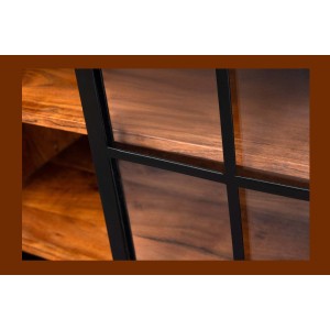 Buffet 150 cm 2 portes 6 tiroirs bois massif acacia et métal noir – Collection LUMBER