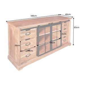 Buffet 150 cm 2 portes 6 tiroirs bois massif acacia et métal noir – Collection LUMBER