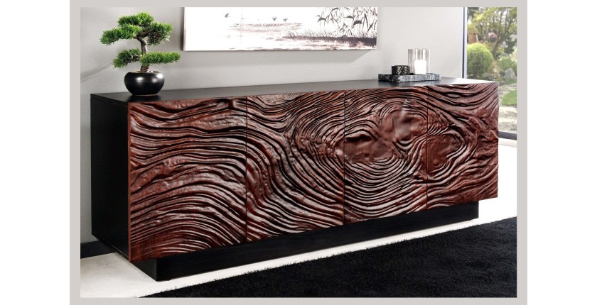 Buffet 175 cm 4 portes bois massif acacia noir et noyer foncé – Collection GAÏAmarkdownCopier le code