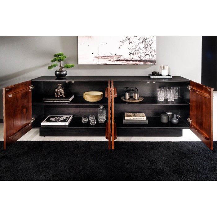 Buffet 175 cm 4 porte legno massiccio acacia nero e noce scuro – Collezione GAÏA