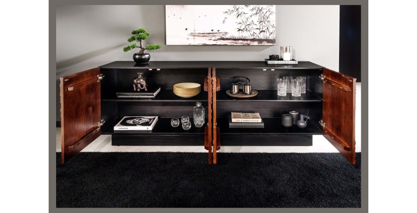 Buffet 175 cm 4 portes bois massif acacia noir et noyer foncé – Collection GAÏAmarkdownCopier le code