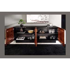 Buffet 175 cm 4 portes bois massif acacia noir et noyer foncé – Collection GAÏAmarkdownCopier le code