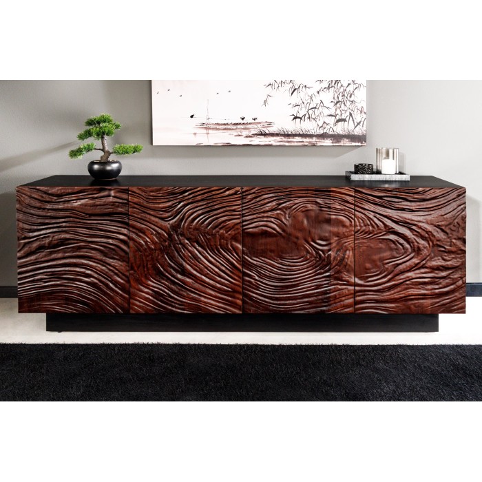 Buffet 175 cm 4 porte legno massiccio acacia nero e noce scuro – Collezione GAÏA