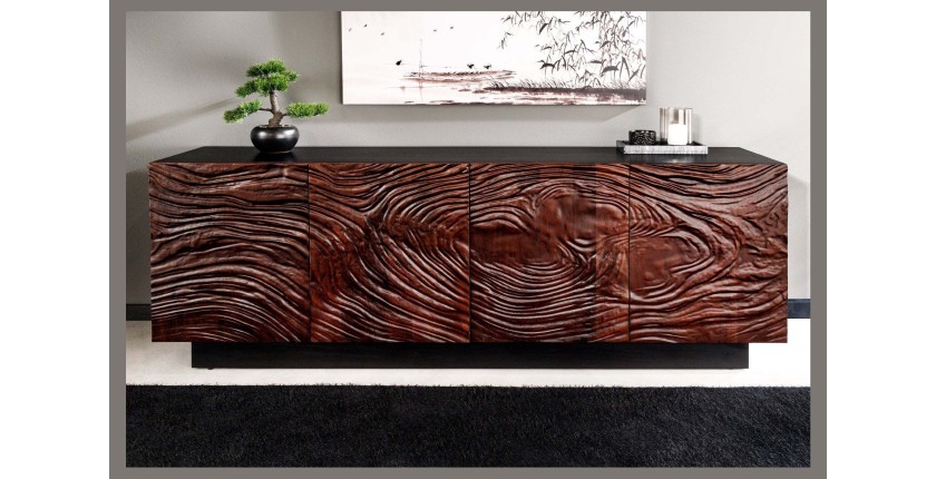 Buffet 175 cm 4 portes bois massif acacia noir et noyer foncé – Collection GAÏAmarkdownCopier le code