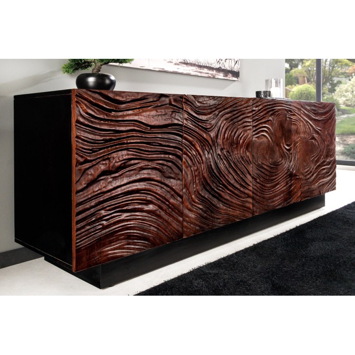 Buffet 175 cm 4 portes bois massif acacia noir et noyer foncé – Collection GAÏA