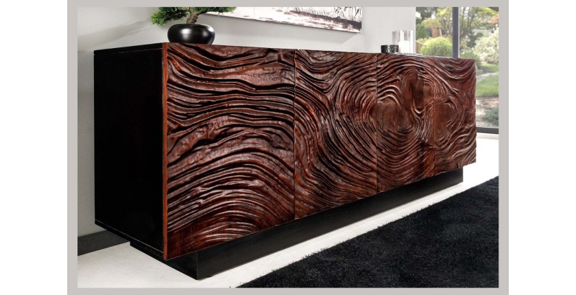 Buffet 175 cm 4 portes bois massif acacia noir et noyer foncé – Collection GAÏAmarkdownCopier le code