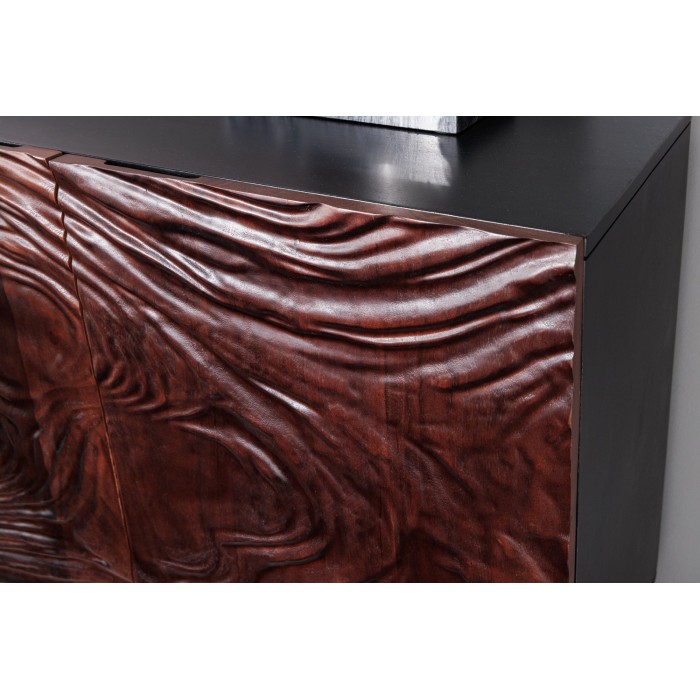 Buffet 175 cm 4 portes bois massif acacia noir et noyer foncé – Collection GAÏA