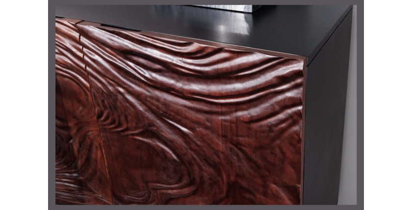 Buffet 175 cm 4 portes bois massif acacia noir et noyer foncé – Collection GAÏA
