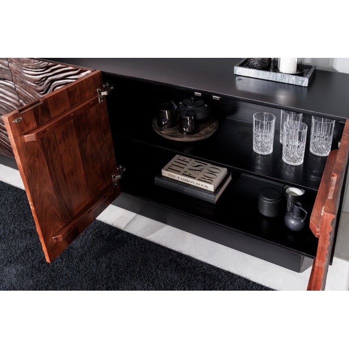 Buffet 175 cm 4 porte legno massiccio acacia nero e noce scuro – Collezione GAÏA
