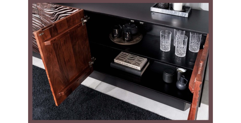 Buffet 175 cm 4 portes bois massif acacia noir et noyer foncé – Collection GAÏAmarkdownCopier le code