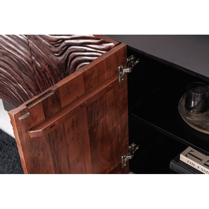Buffet 175 cm 4 porte legno massiccio acacia nero e noce scuro – Collezione GAÏA