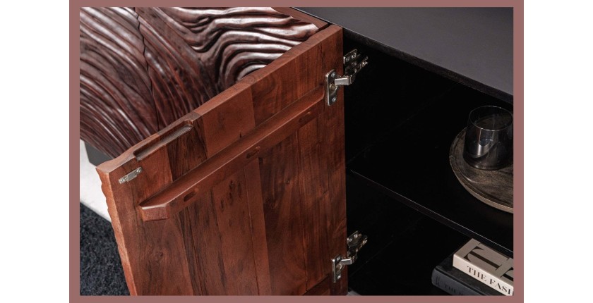 Buffet 175 cm 4 portes bois massif acacia noir et noyer foncé – Collection GAÏAmarkdownCopier le code