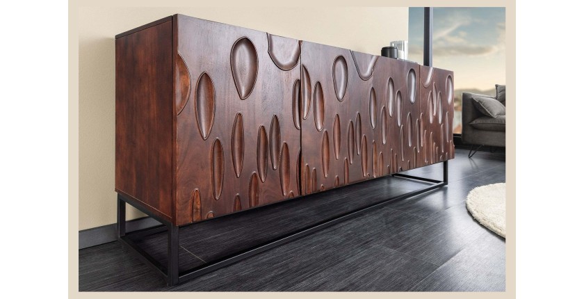 Buffet 175 cm 4 portes bois massif acacia noyer foncé – Collection ORIGIN