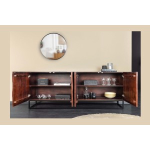 Buffet 175 cm 4 portes bois massif acacia noyer foncé – Collection ORIGIN