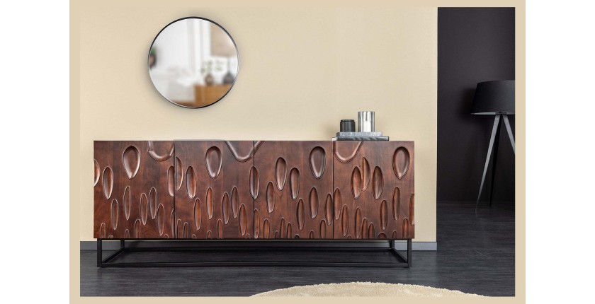 Buffet 175 cm 4 portes bois massif acacia noyer foncé – Collection ORIGIN