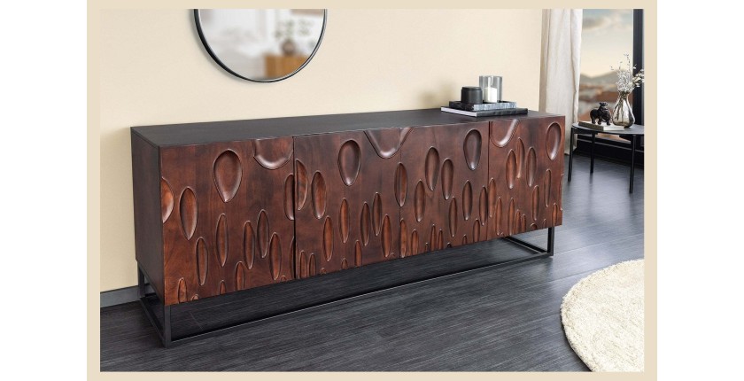 Buffet 175 cm 4 portes bois massif acacia noyer foncé – Collection ORIGIN