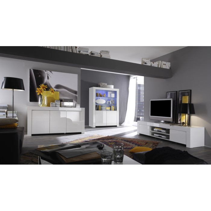 Vitrine vaisselier FOLOMI - Blanc Brillant avec LED - Style Design - 170x123x50