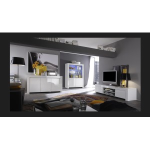 Vitrine vaisselier FOLOMI - Blanc Brillant avec LED - Style Design - 170x123x50
