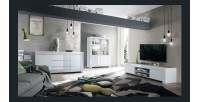 Vitrine vaisselier FOLOMI - Blanc Brillant avec LED - Style Design - 170x123x50