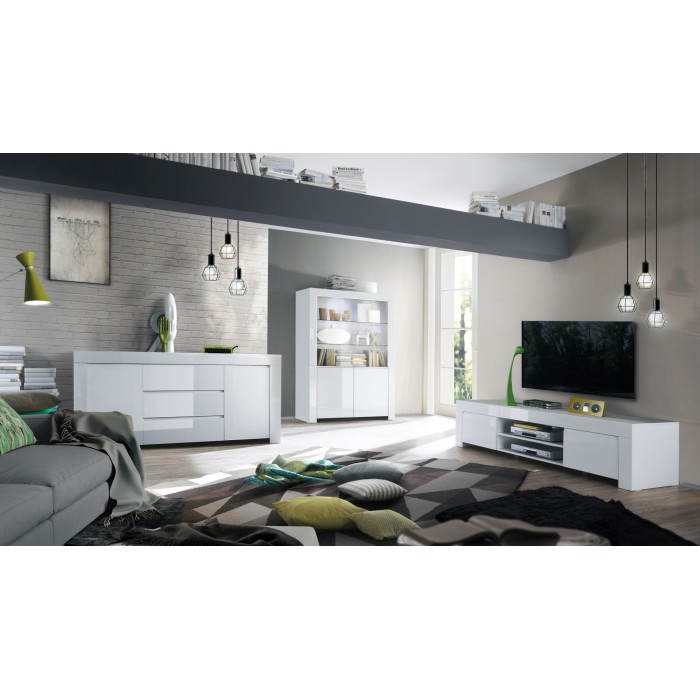Vitrine vaisselier FOLOMI - Blanc Brillant avec LED - Style Design - 170x123x50