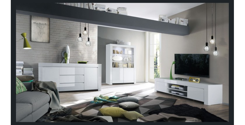 Vitrine vaisselier FOLOMI - Blanc Brillant avec LED - Style Design - 170x123x50