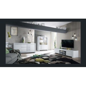 Vitrine vaisselier FOLOMI - Blanc Brillant avec LED - Style Design - 170x123x50